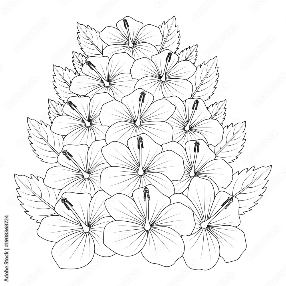 Obraz premium rose of sharon flower coloring page illustration with line art stroke of black and white hand drawn
