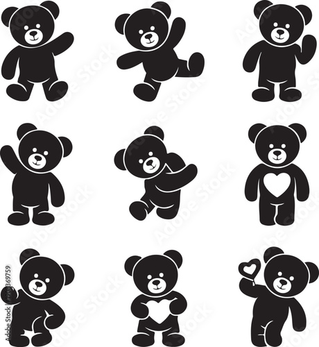 Teddy bear silhouette icon vector set illustration.