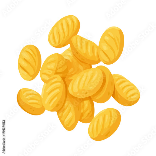 Clean 2D flat vector depiction of a Gnocchi, designed in minimalist modern style with white background.