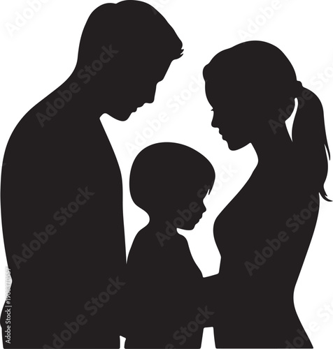 Family of three silhouette vector illustration.