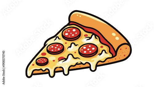 Cartoon Pepperoni Pizza Slice with Cheese.