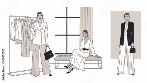 Fashion Illustration of Women in Outfits.