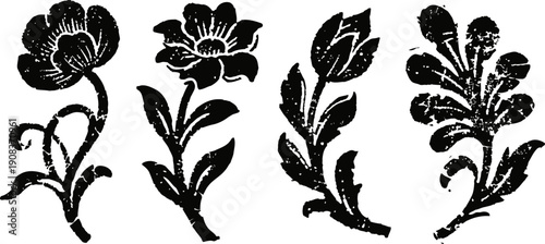 vintage floral ornamental design elements in black silhouette for decoration and crafts