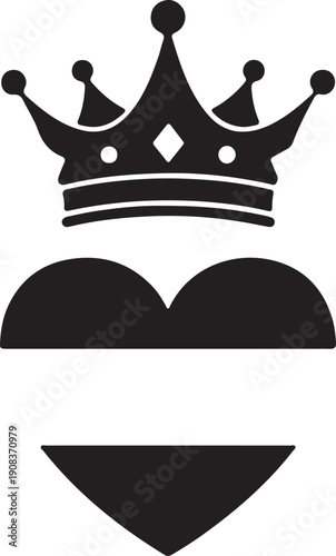 A regal crown atop a heart and inverted triangle symbolizing power and love