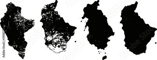 Albania country map set with detailed, outline, roads, and silhouette styles isolated on white background