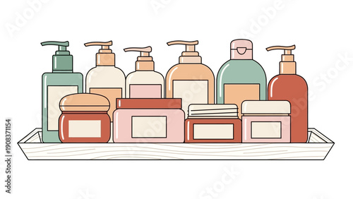 Assorted Cosmetic Products in White Tray.