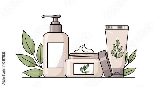 Cosmetic Products with Natural Ingredients Illustration.