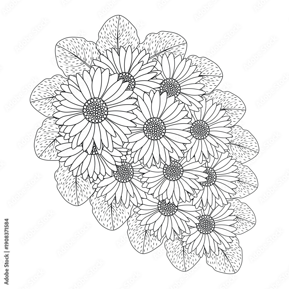 Fototapeta premium chamomile and daisy flower coloring page design with detailed line art vector graphic