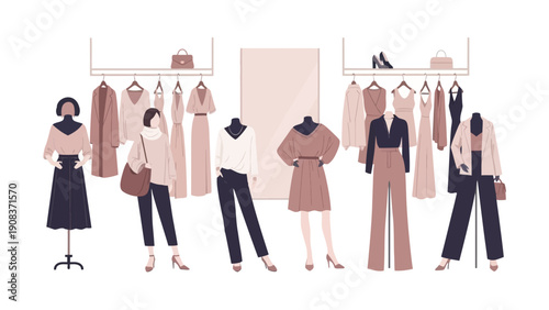 Women Shopping for Clothes in Store.