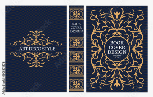 Classic vintage book cover and spine design with Art Deco, Baroque, Art Nouveau and Victorian ornaments. Elegant decorative frame, luxurious retro style for publications, posters and artistic layouts