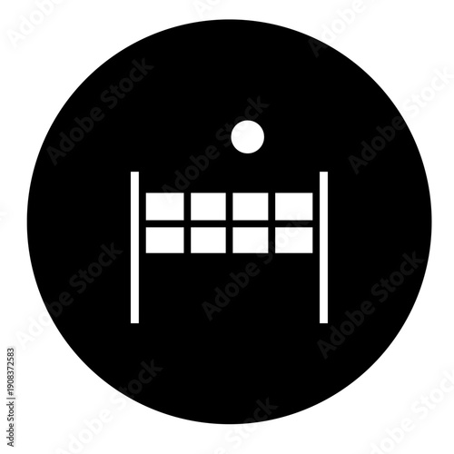 A simple white illustration of a volleyball net and ball on a black background for 21.