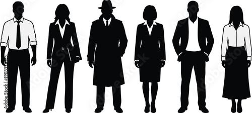 Business people silhouettes set, professional office workers collection, diverse corporate team characters, men and women in formal suits, vector illustration