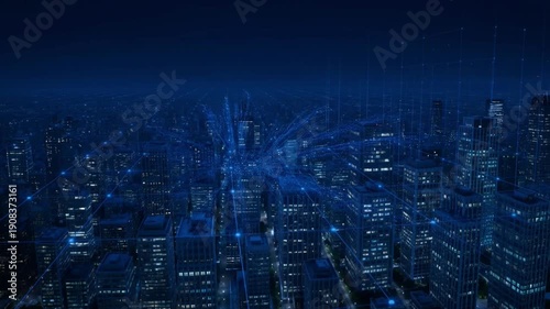 Wallpaper Mural Cityscape at Night with Neon Lights in Futuristic Blue Hues on Urban Landscape for Technology Background Torontodigital.ca
