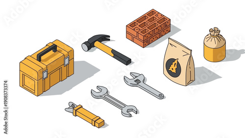 Construction Tools and Equipment Illustration.
