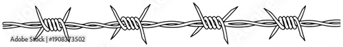 Sharp barbed wire segment in minimalist continuous one line drawing style