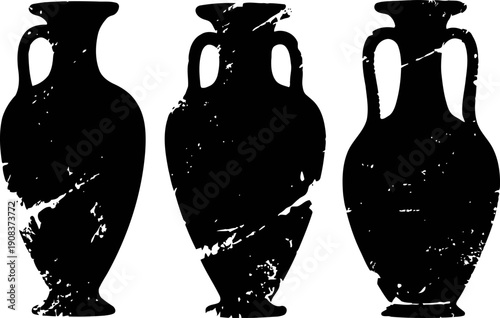 Ancient greek amphora silhouettes with weathered texture showing classical pottery shapes