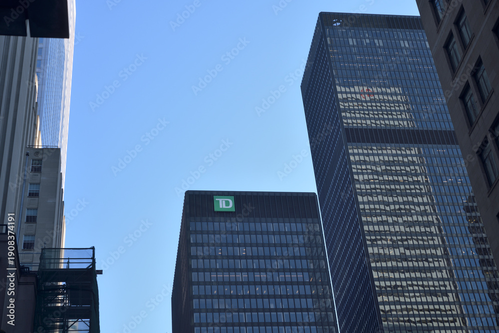 Fototapeta premium skyward view of (mostly) TD Centre - looking south on Bay St north of King St W, Toronto