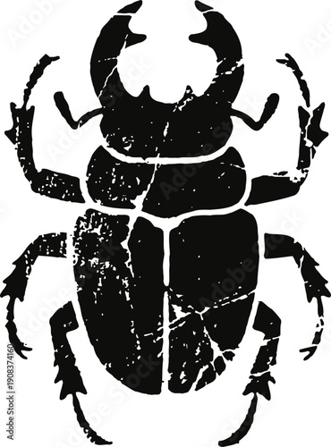 Vintage stag beetle illustration with a distressed textured effect on white background