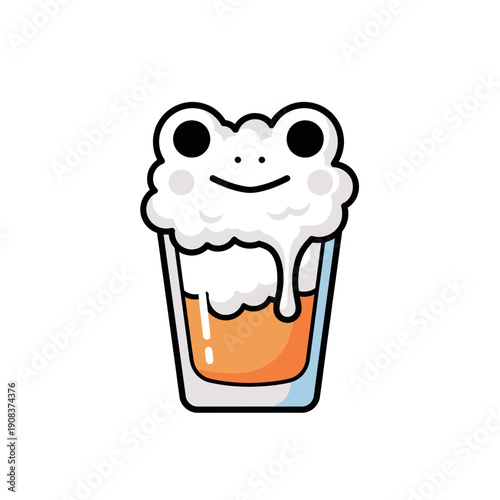 Cute Frog Face in Beer Mug, Kawaii Cartoon Character, Funny Drink