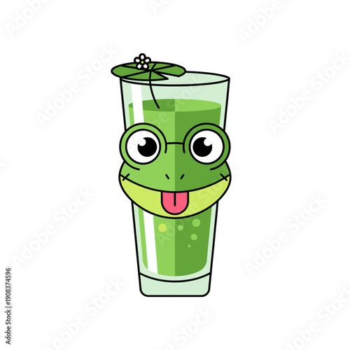 Funny Frog Cocktail with Eyes and Tongue, Green Drink in Glass, Summer Party Drink