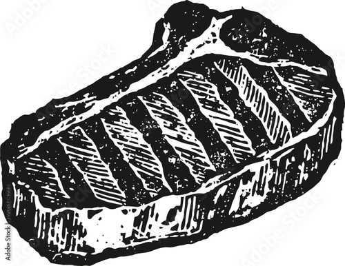 Grilled steak illustration hand drawn beef meat with char marks vintage food drawing for menu or butcher shop design