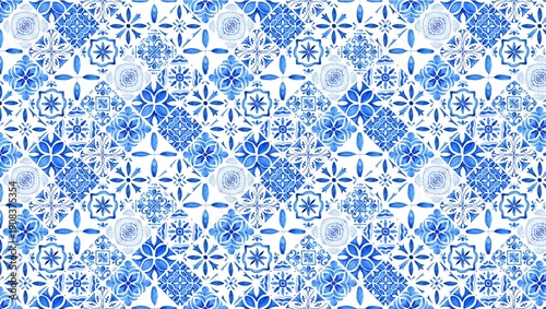Vibrant blue and white floral tile pattern with intricate designs