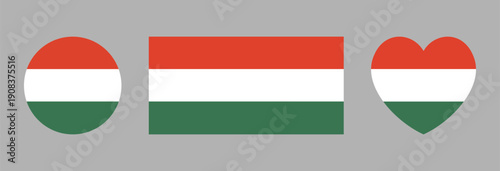 Free Download Hungary flag flat badges. Set of Hungarian flag circle, rectangle, heart icons. Round, rectangular, heart flags of Hungary buttons. - GFXLoad