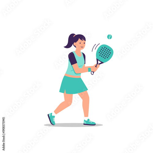 Woman playing padel tennis, hitting ball with racket, active lifestyle, sports concept