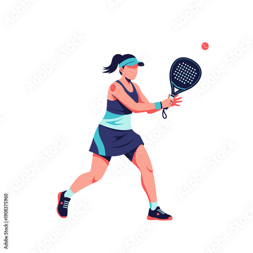 Woman playing padel tennis, hitting the ball with a racket, active lifestyle, sports concept