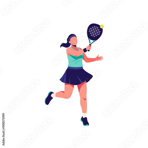 Woman playing padel tennis, hitting ball with racket, dynamic action shot, sport lifestyle