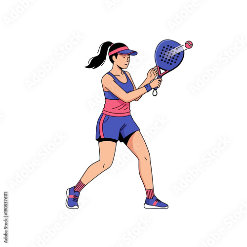 Woman playing padel tennis, hitting ball with racket, active lifestyle, sports concept