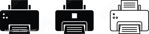 Printer device icons set office printing equipment symbols vector illustration collection technology hardware design elements
