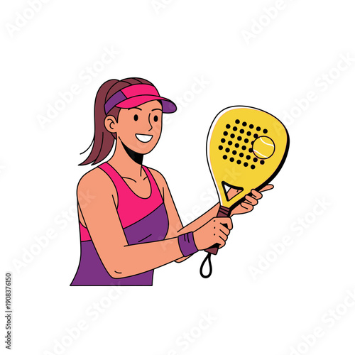 Woman playing padel tennis, holding racket and ball, active lifestyle, sport concept