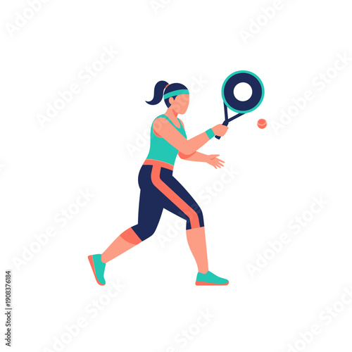 Woman playing tennis, hitting ball with racket, dynamic action shot, athletic sportswear, fitness concept