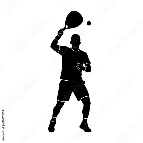 Silhouette of a man playing padel tennis, hitting the ball with a racket