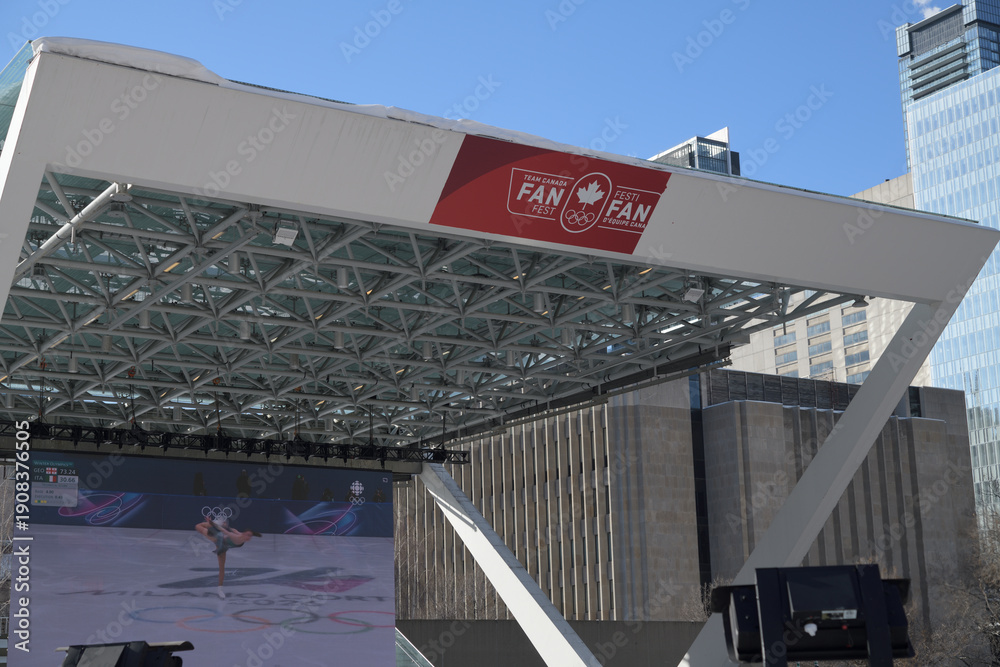 Fototapeta premium Team Canada FanFest banner on the public facing side of The Nathan Phillips Square Stage, Toronto