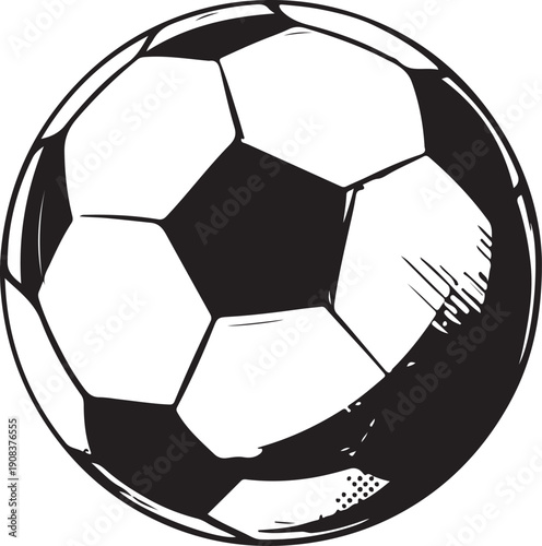 Classic black and white soccer ball with intricate pentagon and hexagon patterns.