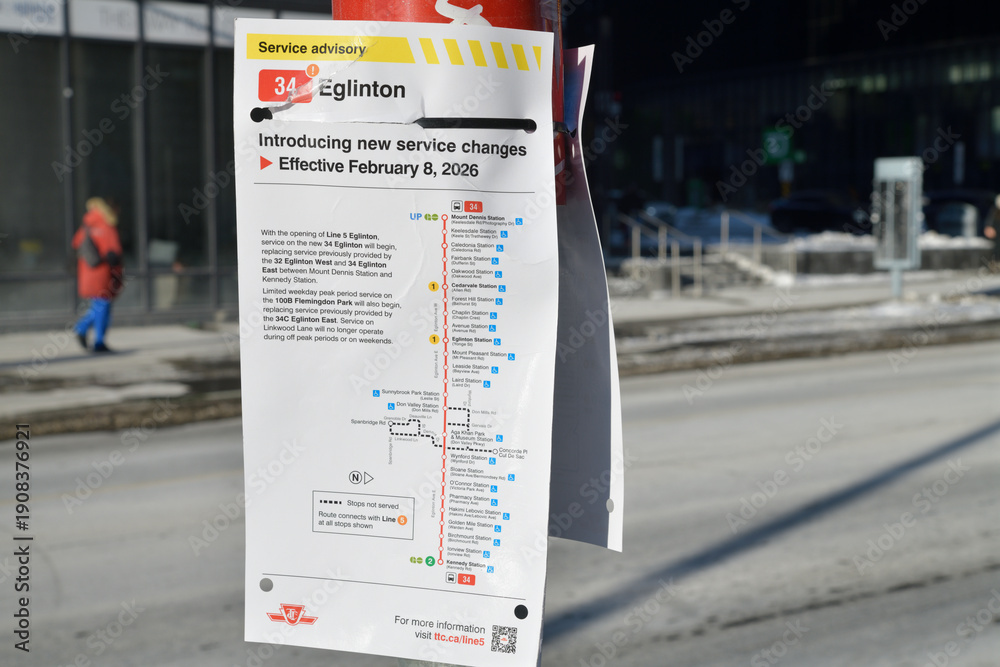 Fototapeta premium TTC Service Advisory notice for Line 5, Toronto