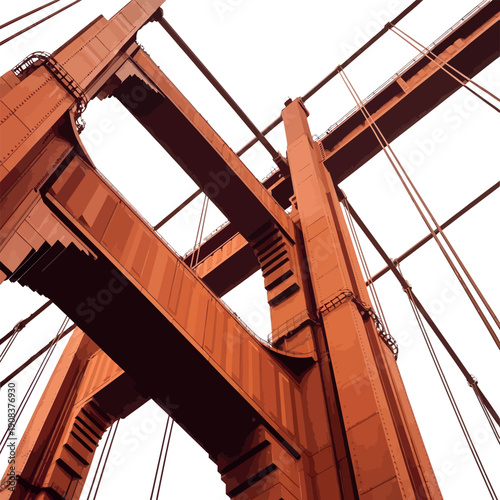 Golden Gate Bridge Tower and Cables Upward Perspective