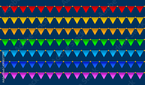 Garlands of colorful bunting flags