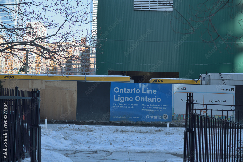 Fototapeta premium sign at the Ontario Line construction site, Osgoode station, Toronto (University Avenue)