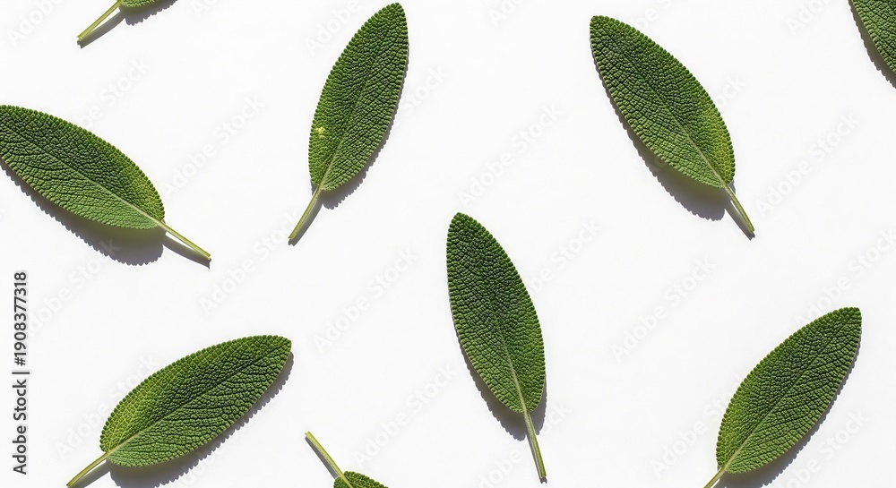 Fototapeta premium Fresh sage leaves Salvia officinalis isolated on white for food industry branding, marketing and advertising. Suitable for Food and Beverage Advertising, Packaging and Label Design, 