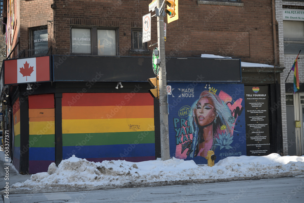 Fototapeta premium mural on exterior of property at 66 Wellesley St E, in the Church Wellesley neighborhood, Toronto
