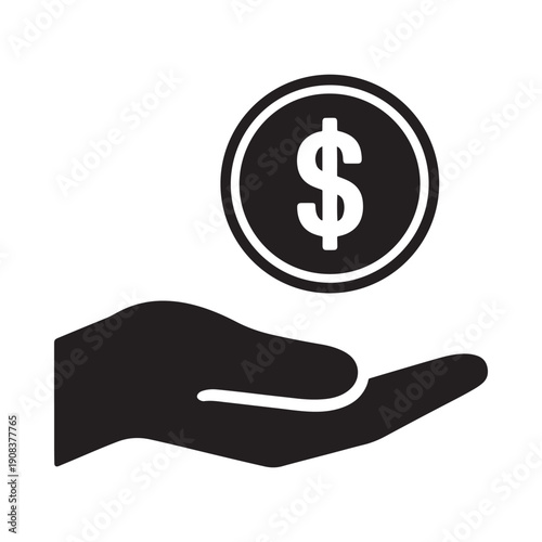 A black silhouette of a hand holding a single dollar coin