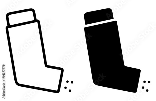 Health and medical icon, vector illustration of inhaler, black and white in outline and silhouette design