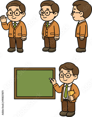 teacher character cute illustration with chalkboard