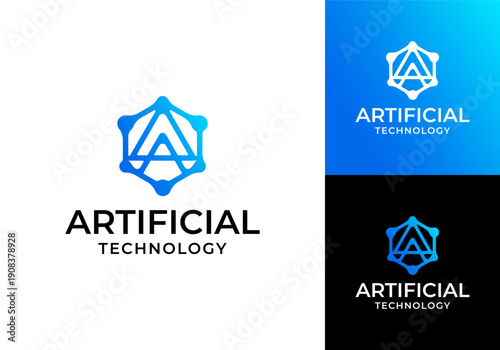 Abstract icon logo vector in the form of an interconnected molecular structure, with triangles and hexagons forming the initial A.Symbolizing connectivity, energy, and innovation, suitable for biotech