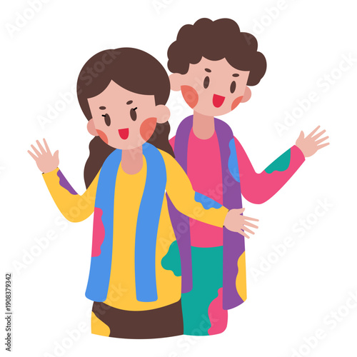 A happy young couple illustration is suitable for Holi Event.