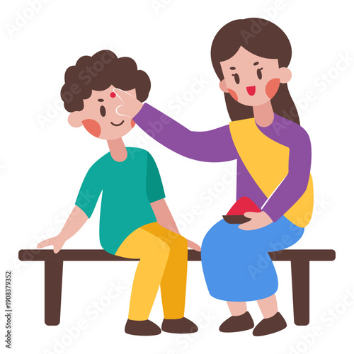 A sister applying tilak to brother illustration is suitable for Holi Event.