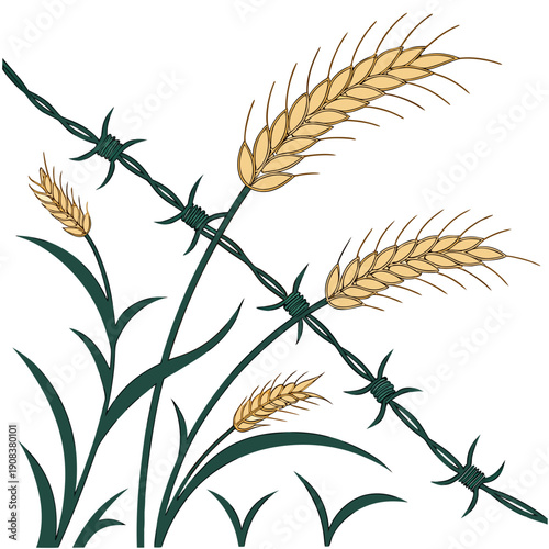Vector drawing. Wheat in the thorns
